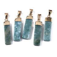 Natural Moss Agate Pendants, with Golden Iron Pinch Bail, Rectangle, 34x7~8x5mm, Hole: 7x4mm(G-S359-313A)
