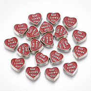 Alloy Enamel Cabochons, Fit Floating Locket Charms, Heart with God Loves You, Red, Platinum, 7.5x8.5x2mm(PALLOY-T054-133)