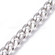 201 Stainless Steel Cuban Link Chains, Chunky Curb Chains, Twisted Chains, Unwelded, Stainless Steel Color, 6mm, Links: 8.7x6x1.6mm(CHS-L020-036B-P)