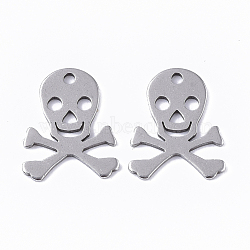 Tarnish Resistant 201 Stainless Steel Pendants, Skull, Stainless Steel Color, 15x12x2mm, Hole: 1mm(STAS-T050-023P)