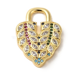 Brass Micro Pave Cubic Zirconia Glass
 Pendants, Real 18K Gold Plated, Lock, Colorful, 23.5x16.5x3mm, Hole: 4.5x5.3mm(KK-R162-029B-G)