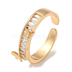 Brass with Cubic Zirconia Open Cuff Rings, Butterfly, Clear, US Size 6 3/4(17.1mm)(RJEW-B052-04G-02)