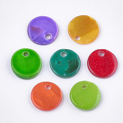 Freshwater Shell Charms, Dyed, Flat Round, Mixed Color, 10x1.5~2mm, Hole: 1.5mm(X-SHEL-T012-61A)