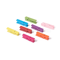 Natural Wooden Craft Pegs Clips, Clothespins, Craft Photo Clips, Mixed Color, 36.5x9.5x8.5mm(WOOD-E010-02C)