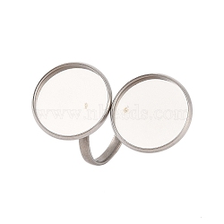 Non-Tarnish 304 Stainless Steel Open Cuff Ring Findings, Pad Ring Setting, Flat Round, Stainless Steel Color, Inner Diameter: 17mm, Tray: 16mm(STAS-E124-05L-P)