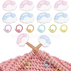 Nbeads Cloud & Rainbow Silicone Knitting Needle Point Protectors, Knitting Needle Stoppers with Baking Painted Zinc Alloy Stitch Marker Rings, Mixed Color, 14.5~22x14.5~29.5x1~7.6mm, 38pcs/box(DIY-NB0010-95)