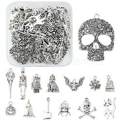 28Pcs 14 Style Tibetan Style Alloy Pendants, Lead Free & Cadmium Free, Mixed Shape, Antique Silver, 16.5~66x10~49x3~6mm, Hole: 2~4mm, about 2pcs/style(TIBE-FS0001-06)