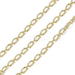 Brass Textured Oval Link Chains, with Spool, Soldered, Long-Lasting Plated, Cadmium Free & Nickel Free & Lead Free, Real 18K Gold Plated, 4.5x2.5x0.3mm(CHC-P010-06G)