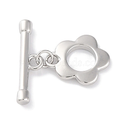 Rack Plating Eco-Friendly Brass Toggle Clasps, Long-Lasting Plated, Flower, Platinum, 20mm, Ring: 14x12x1.5mm, Hole: 1.8mm, Bar: 6x19.5x3mm, Hole: 1.8mm, (KK-S403-14P)