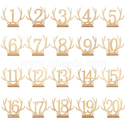Wood Table Numbers Cards, for Wedding, Restaurant, Birthday Party Decorations, Antler with Number 1~20, BurlyWood, 30x109x93.5mm(AJEW-WH0021-28)