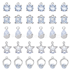 30Pcs 5 Styles Alloy Cubic Zirconia Pendants, Mixed Shapes, Platinum, 12~18x9.5~14x5.5~7.5mm,  Hole: 1.4~2mm, 6pcs/style(ZIRC-FH0001-48)