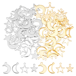 80Pcs 8 Style 304 Stainless Steel Pendants, Mixed Shape Star & Moon, Golden & Stainless Steel Color, 14.5x12.5x0.6mm, Hole: 1.2mm, 10pcs/style(STAS-UN0041-03)