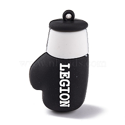 PVC Plastic Pendants, Boxing Gloves with Word Legion, Black, 52x29x20mm, Hole: 3mm(KY-S172-10A)