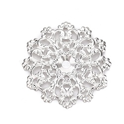 Iron Links, Etched Metal Embellishments, Flower, Platinum, 60x60x4mm, Hole: 3mm(IFIN-Q118-06P)