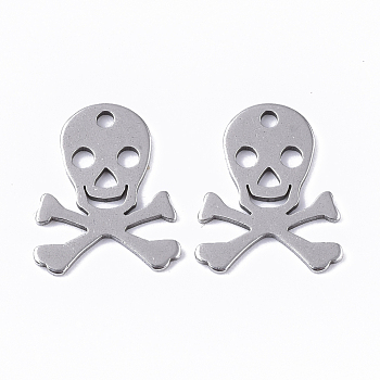 201 Stainless Steel Pendants, Skull, Stainless Steel Color, 15x12x2mm, Hole: 1mm