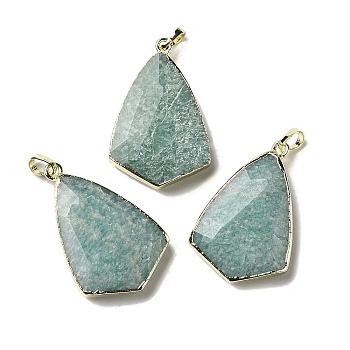 Natural Amazonite Pendants, Faceted Kite Charms, with Rack Plating Golden Plated Brass Edge, 34.5~35x23x7mm, Hole: 4x6mm