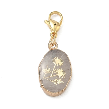 Natural Gemstone Pendant Decorations, with 304 Stainless Steel Lobster Claw Clasps, Oval, 34mm