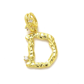 Rack Plating Brass Micro Pave Cubic Zirconia European Dangle Charms, Large Hole Letter Pendant, Real 18K Gold Plated, Long-Lasting Plated, Cadmium Free & Lead Free, Letter D, 25.5mm, Charm: 18x14x2mm, Hole: 4x2.5mm