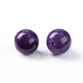 Natural Charoite Beads, Half Drilled, Round, 8mm, Half Hole: 1~2mm