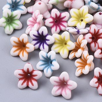 Craft Style Acrylic Beads, Flower, Mixed Color, 13x13x7mm, Hole: 1.2mm, about 2050pcs/500g