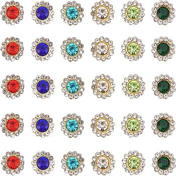 600Pcs 6 Colors Sew on Rhinestone, Transparent Glass Rhinestone, with Iron Prong Settings, Faceted, Flower, Mixed Color, 8x4mm, Hole: 1mm, 100pcs/color