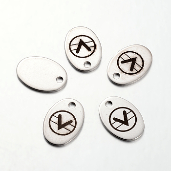 Spray Painted Stainless Steel Pendants, Oval with  inchV inch Pattern, Stainless Steel Color, 17x12x1mm, Hole: 2mm