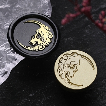 Halloween Theme Golden Tone Brass Wax Seal Stamp Head, for DIY Wax Seal Stamp Making, Moon, 25x25x15mm, Hole: 7mm