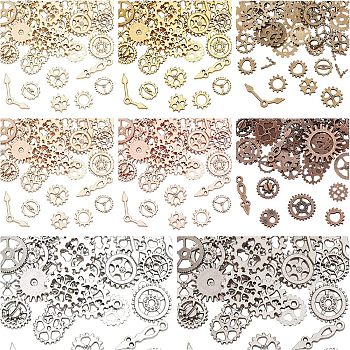 Alloy Cabochons, UV Epoxy Resin Supplies Filling Accessories, for Jewelry Making, Gearwheel & Pointer, Mix Shape, Cadmium Free & Lead Free, Mixed Color, 12~28x6.5~24x1.5~3.5mm, 8 colors, 50pcs/color, 400pcs/set