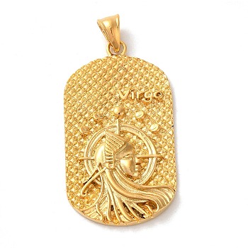 316L Surgical Stainless Steel Big Pendants, Real 18K Gold Plated, Oval with Constellations Charm, Virgo, 53x29x4mm, Hole: 8x5mm
