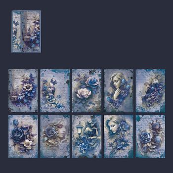 Scrapbook Paper Pad Sets, for DIY Album Scrapbook, Greeting Card, Background Paper, Flower, Prussian Blue, 120x80x0.1mm