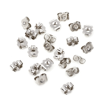 304 Stainless Steel Ear Nuts, Friction Earring Backs for Stud Earrings, Flower, Stainless Steel Color, 6x5.5x3mm, Hole: 0.8mm