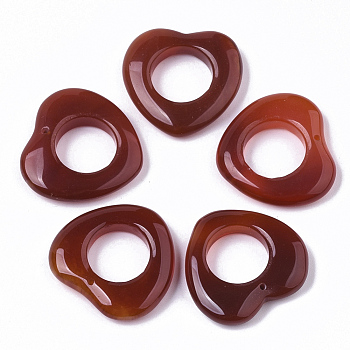 Natural Carnelian/Red Agate Pendants, Dyed, Heart, Brown, 23~24x25x5mm, Hole: 0.8mm