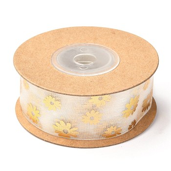 Organza Ribbons, for Gift Wrapping, Valentine's Day, Wedding, Birthday Party Decorating, Flower Pattern, 1 inch(25mm), about 10.9yards(10m)/roll