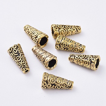 Tibetan Style Alloy Bead Cap, Cone, Apetalous, Nickel Free, Antique Golden, 18x9mm, Hole: 1.6mm, Inner Diameter: 5mm