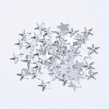 Acrylic Rhinestone Flat Back Cabochons, Back Plated, Faceted, Star, White, 10x1.5mm