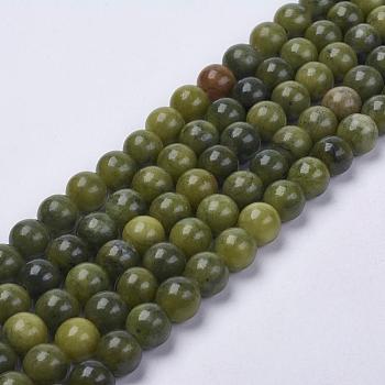 Natural Gemstone Beads, Taiwan Jade, Round, Olive, about 8mm in diameter, hole: 1mm, about 50pcs/strand, 16 inch