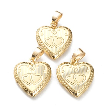 Brass Locket Pendants, Photo Frame Pendants for Necklaces, Long-Lasting Plated, Heart, Real 18K Gold Plated, 21x17x4mm, Hole: 5x3.5mm, 10x9mm Inner Diameter