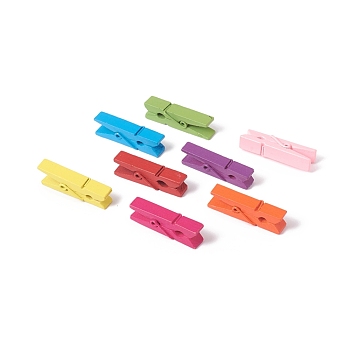 Natural Wooden Craft Pegs Clips, Clothespins, Craft Photo Clips, Mixed Color, 36.5x9.5x8.5mm