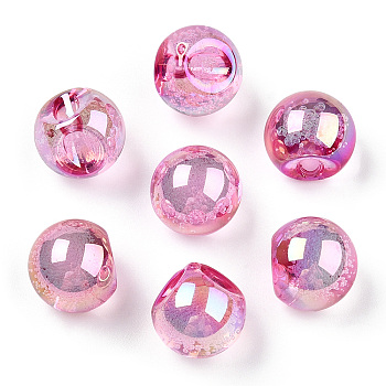 UV Plating Rainbow Iridescent Acrylic Beads, Round, Top Drilled, Pink, 16x16x16mm, Hole: 3mm