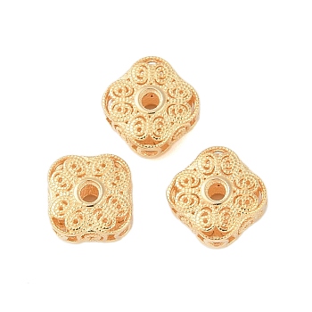 925 Sterling Silver Beads, Square, Real 18K Gold Plated, 7.5x7.5x4mm, Hole: 1.5mm