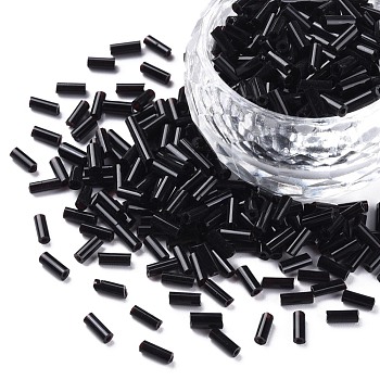 Opaque Colours Glass Bugle Beads, Round Hole, Black, 3~8x2mm, Hole: 0.7mm, about 450g/pound