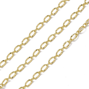 Brass Textured Oval Link Chains, with Spool, Soldered, Long-Lasting Plated, Cadmium Free & Nickel Free & Lead Free, Real 18K Gold Plated, 4.5x2.5x0.3mm