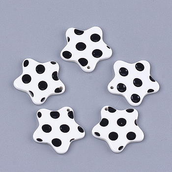 Cellulose Acetate(Resin) Pendants, Star with Polka Dot, White, 26~26.5x27.5x2.5mm, Hole: 1.5mm