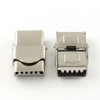 Smooth Surface 201 Stainless Steel Watch Band Clasps, Stainless Steel Color, 25x15.5x8mm, Hole: 12x3mm