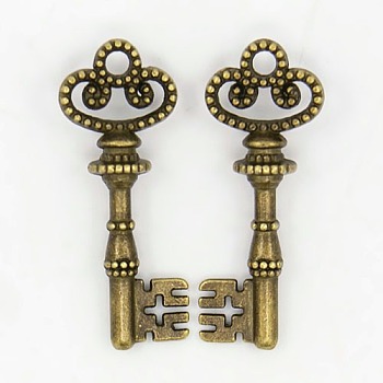 Tibetan Style Pendants, Cadmium Free & Nickel Free & Lead Free, Skeleton Key Pendants, Antique Bronze, 31x12x2mm, Hole: 3mm, about 560pcs/1000g