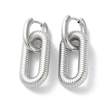 304 Stainless Steel Hoop Earrings, Oval, Stainless Steel Color, 37x4.5mm