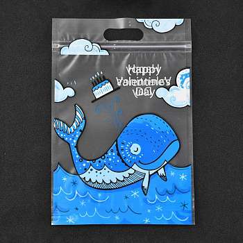 Plastic Zipper Bags, Rectangle, for Chocolate, Candy, Cookies, Whale Pattern, 22.7x15.5x0.15cm, about 50pcs/bag