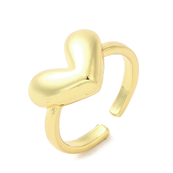 Rack Plating Brass Finger Ring, Cuff Ring, Long-Lasting Plated, Cadmium Free & Lead Free, Heart, Real 18K Gold Plated, US Size 7(17.3mm)
