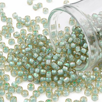 TOHO Round Seed Beads, Japanese Seed Beads, (952) Inside Color AB Light Topaz/Sea Foam Lined, 8/0, 3mm, Hole: 1mm, about 222pcs/10g
