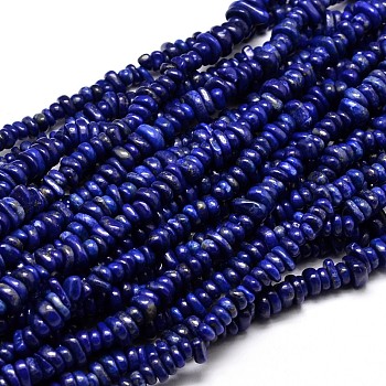 Natural Lapis Lazuli Chip Beads Strands, 4~14x4~12mm, Hole: 1mm, about 15.3 inch~16.1 inch